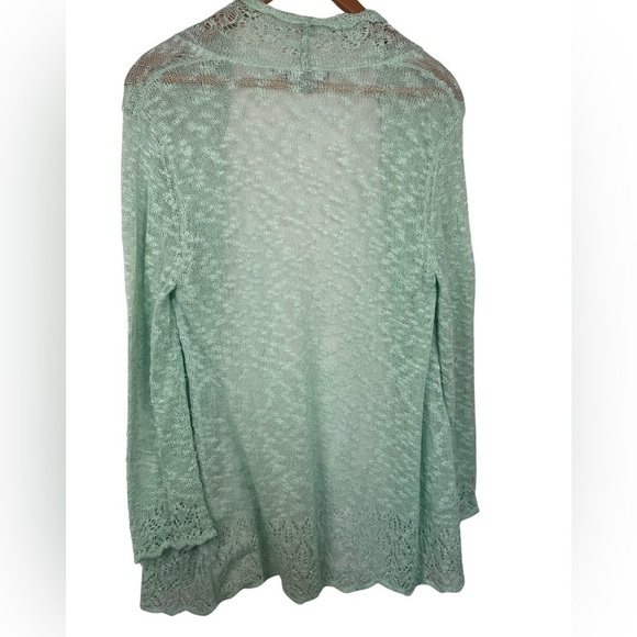 Roz&Ali mint green open front cardigan. So lovely with a lace pattern trim. PL - Picture 3 of 4
